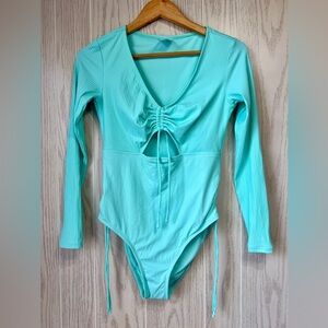 Celebrity Pink Swim Ruched Long Sleeve One-Piece Size L(11-13) NWOT